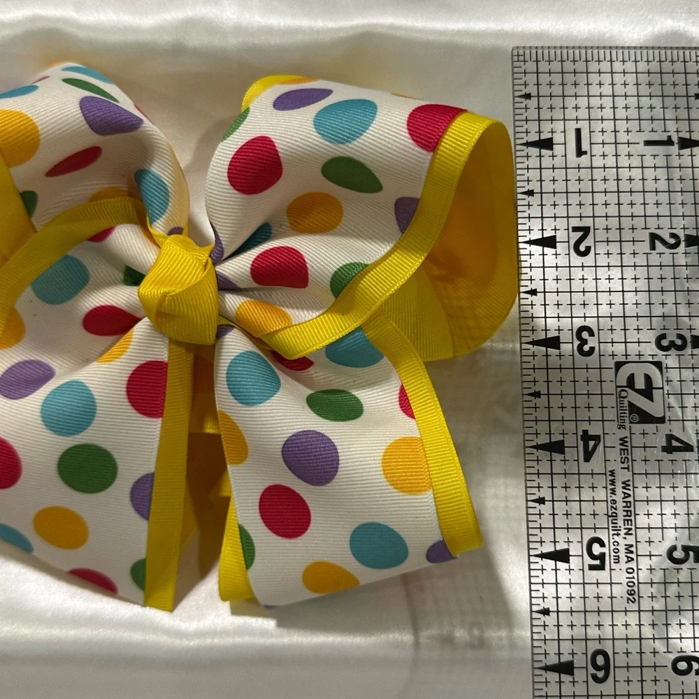 Colorful Polka Dot Mega Hair Bow with Yellow Under Ribbon. Bundle & save on ship
